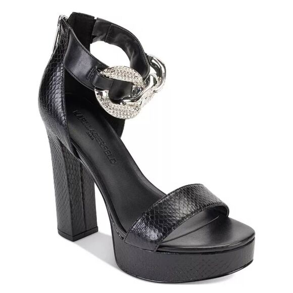 Karl Lagerfeld Paris Ankle Strap Embellished Black Size 7 Sandals NEW - Picture 1 of 8
